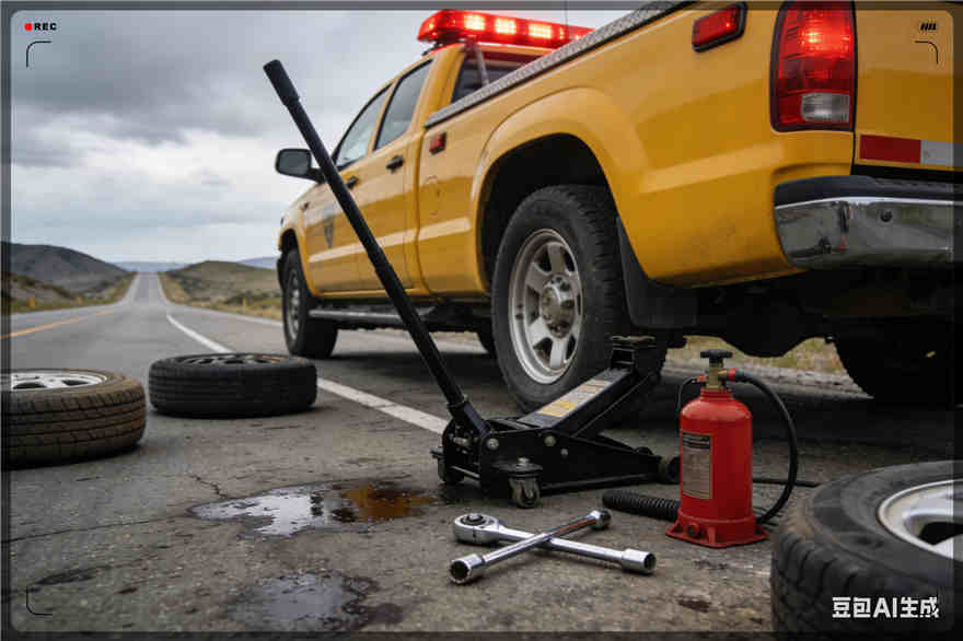 井陉矿爆胎道路救援-汽车换轮胎